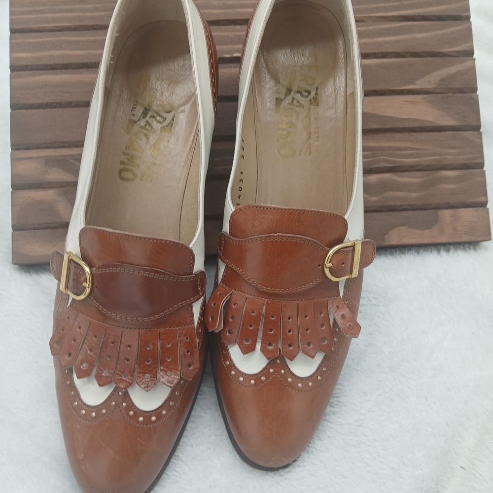 Brown and Cream Women's Loafers